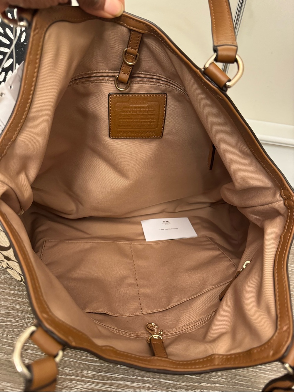 Coach Tan Signature  Canvas Tote with Brown Leather Trim - Picture 3 of 13